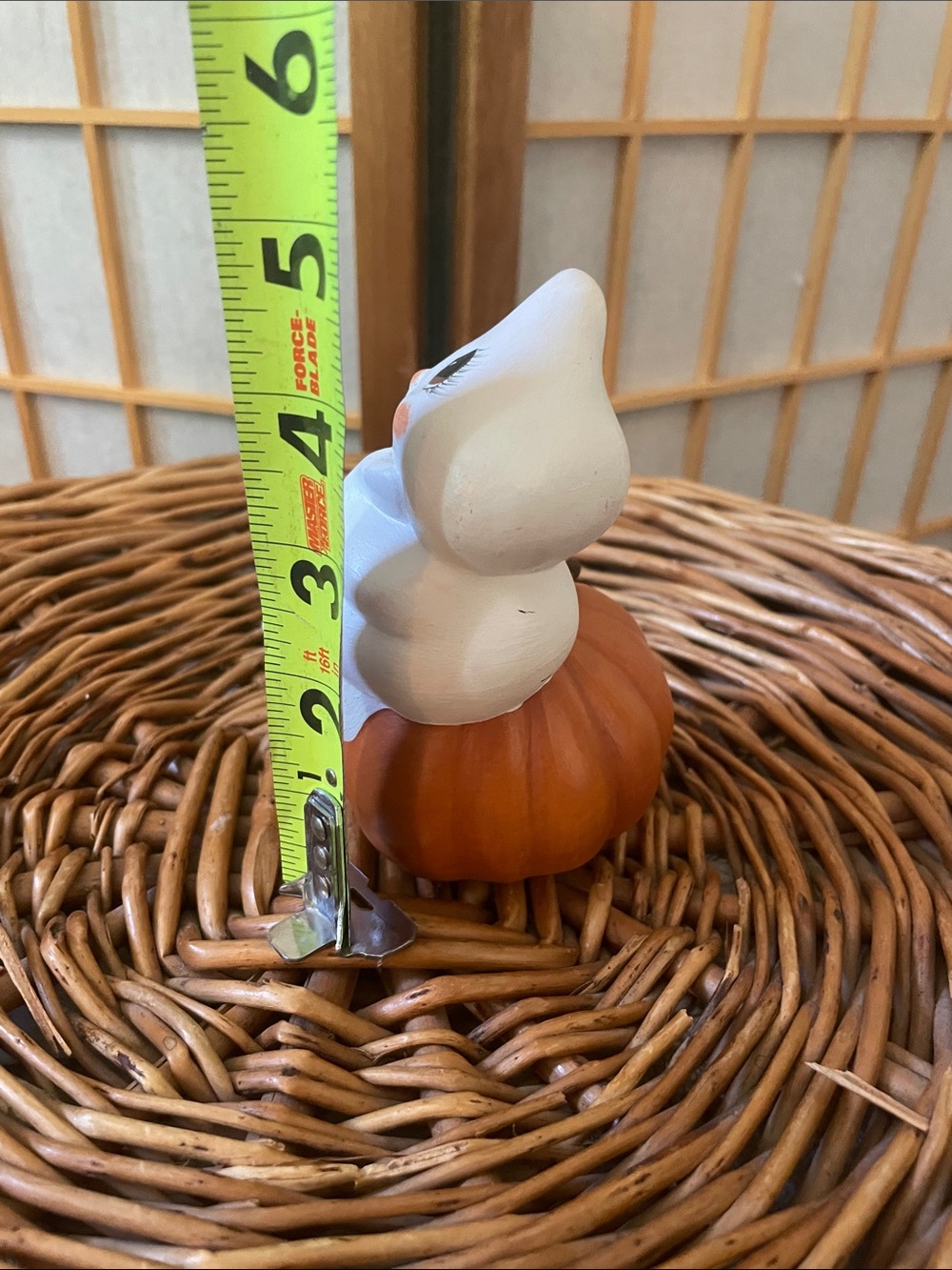 Vintage Cute Ghost Sitting on Pumpkin Figurine - White & Orange - Picture 3 of 4